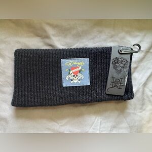 Ed Hardy Black Ribbed Headband with Logo Patch